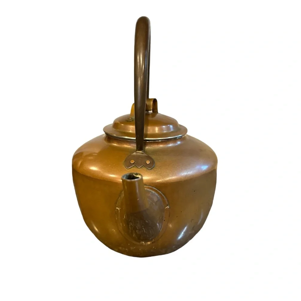 VTG Tin Lined Copper Bell Shaped Tea Kettle Rustic Farmhouse Primitive Patina